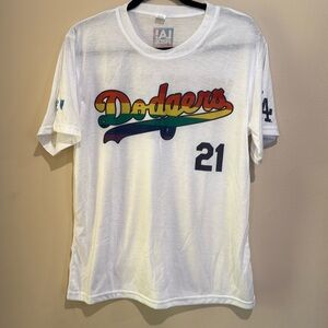 🔥LA Dodgers 2021 Pride T-shirt‎ Adult Sz M White Blue Collection Baseball